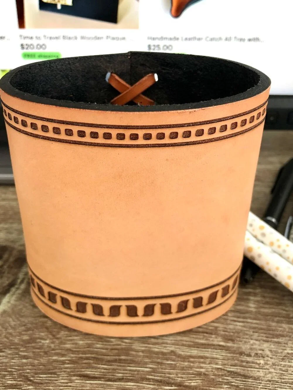Handmade Genuine Leather Pencil and Pen Holder: Office Decor, Pen Organizer